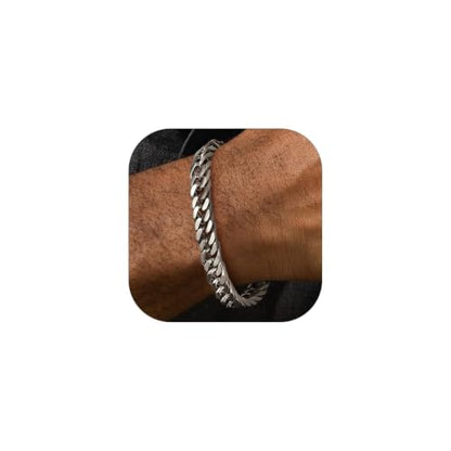 FaithHeart Mens Stainless Steel Cuban Link Bracelet, Tarnish Resistant | 6/8/12/17mm Silver/Black/Gold Sturdy Hip Hop Wrist Chain Bracelets Daily Wear with Gift Box, 7.5"/8.3"/9.1" Length - color: A. Silver-8mm Width, size: Length 7.5 Inches