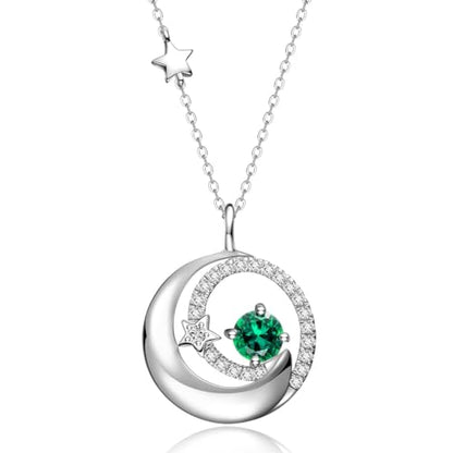 FANCIME Birthstone Necklaces 925 Sterling Silver Moon and Star Pendant Fine Jewelry Birthday Mothers Day Gifts for Mom Wife Her Daughter, Adjustable Chain 16+2" - color: May-Emerald