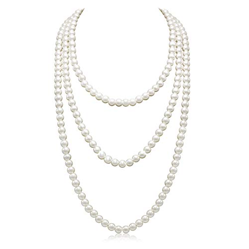 Long Pearl Necklaces for Women Cream White Faux Pearl Strand Layered Necklace Costume Jewelry - color: 3Pcs Cream White Pearl Necklace (8MM)