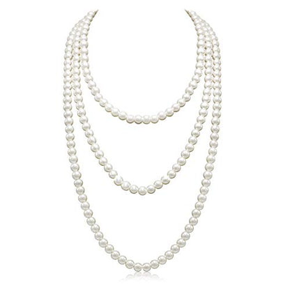 Long Pearl Necklaces for Women Cream White Faux Pearl Strand Layered Necklace Costume Jewelry - color: Cream White