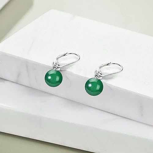 925 Sterling Silver Pearl Leverback Earrings Dangle Drop Jewelry Gifts for Women - style: Green Agate