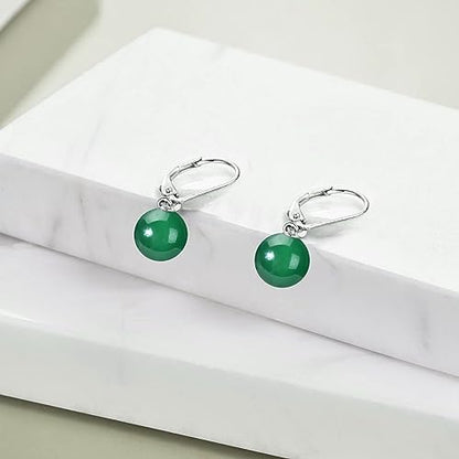 925 Sterling Silver Pearl Leverback Earrings Dangle Drop Jewelry Gifts for Women - style: Green Agate