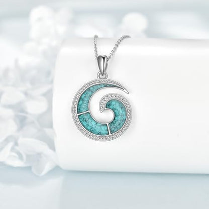 ONEFINITY Ocean Wave Necklace for Women Turquoise Wave Pendant Necklace Beach Jewelry Gifts