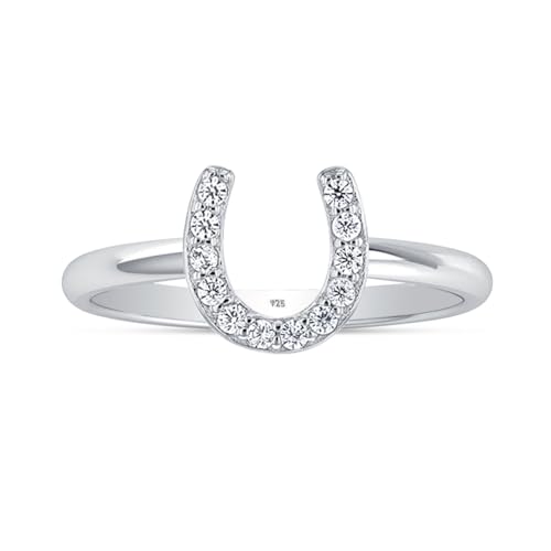 LeCalla 925 Sterling Silver Open Circle, Horseshoe & Tree of Love Designs Finger Ring | Minimalist Wedding Ring Jewelry | Lucky Charm Designs Rings with Cubic Zirconia | Women's Silver Rings - style: CZ Horse Shoe