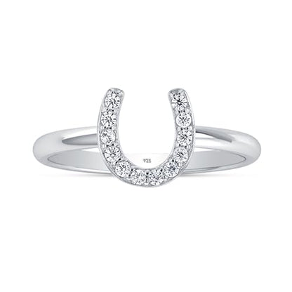 LeCalla 925 Sterling Silver Open Circle, Horseshoe & Tree of Love Designs Finger Ring | Minimalist Wedding Ring Jewelry | Lucky Charm Designs Rings with Cubic Zirconia | Women's Silver Rings - style: CZ Horse Shoe