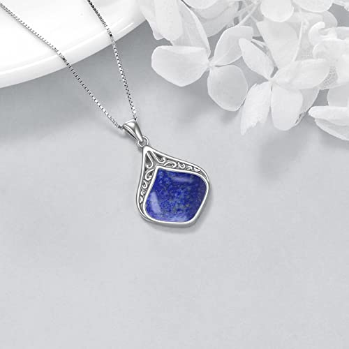 YAFEINI Teardrop Necklace Sterling Silver Filigree Irish Pendant Necklace Natural Stone Moonstone/Lapis Lazuli/Larimar/Moss Agate Necklace Jewelry - color: Lapis Lazuli teardrop necklace