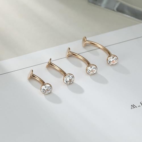 G23 Titanium Belly Jewelry 14G Flat Bottom Floating Belly Button Rings Curved Belly Barbell Navel Ring Belly Piercing 8/10/12/14mm Navel Rings Belly Piercings Jewelry for Women - color: Style1:Rose Gold+Clear CZ