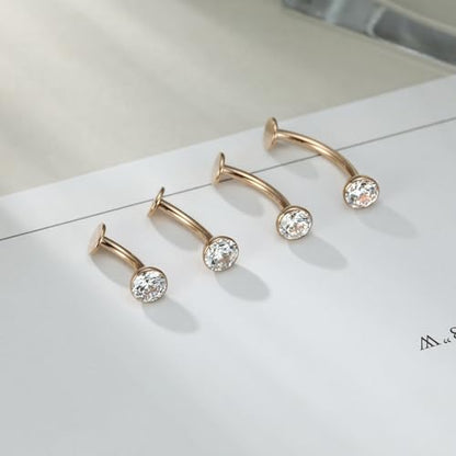 G23 Titanium Belly Jewelry 14G Flat Bottom Floating Belly Button Rings Curved Belly Barbell Navel Ring Belly Piercing 8/10/12/14mm Navel Rings Belly Piercings Jewelry for Women - color: Style1:Rose Gold+Clear CZ