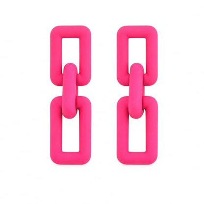 Chunky Chain Earrings for Women, Hot Pink Geometric Link Drop Earrings Statement Acrylic Dangle Jewelry Trendy Fashion for Party Daily Wear