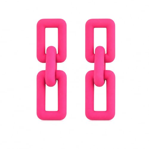Chunky Chain Earrings for Women, Hot Pink Geometric Link Drop Earrings Statement Acrylic Dangle Jewelry Trendy Fashion for Party Daily Wear