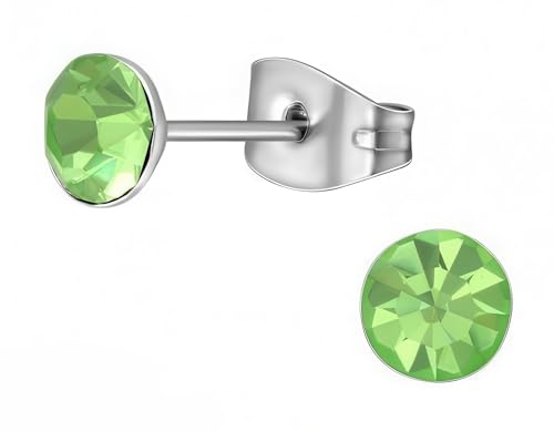 Stainless Steel Stud Earrings 5mm Crystal Birthstone Ultra-Tiny Cartilage Tragus Helix Second Ear Stackable Jewelry - color: August - Green