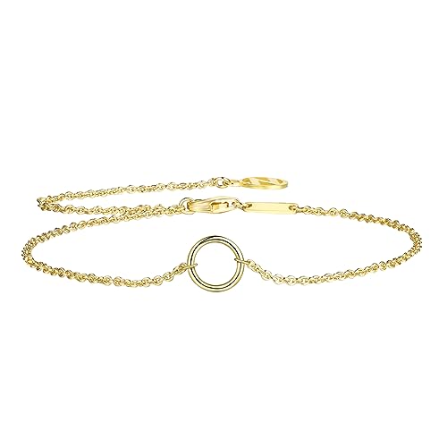 Solid 925 Sterling Silver Bracelets for Women, Dainty Interlocking Circles Cubic Zirconia Adjustable Chain Bracelet, Trendy Stackable Link Bracelets, Simple Cute Jewelry Gifts - color: Gold Karma Circle