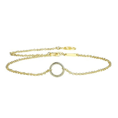 Solid 925 Sterling Silver Bracelets for Women, Dainty Interlocking Circles Cubic Zirconia Adjustable Chain Bracelet, Trendy Stackable Link Bracelets, Simple Cute Jewelry Gifts - color: Gold Karma Circle