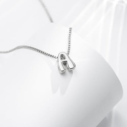 Bubble Gold Initial Necklaces for Women,14K Gold Plated A-Z Initial Necklaces for Women, Chunky balloon letter name Pendant Necklace Fashion Jewelry Gifts - color: A, style: Silver