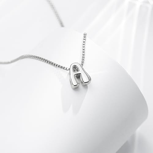 Bubble Gold Initial Necklaces for Women,14K Gold Plated A-Z Initial Necklaces for Women, Chunky balloon letter name Pendant Necklace Fashion Jewelry Gifts - color: H, style: Silver