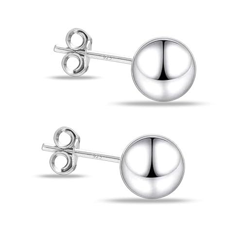 Charmsy 925 Sterling Silver Ball Post Stud Earrings for Women | Round Hammered Lightweight Disco Classic Ball Stud Earring for Women Teen | Sizes 3mm-11mm - style: 8mm-Classic