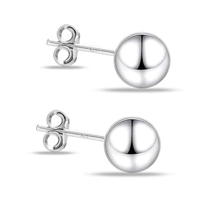 Charmsy 925 Sterling Silver Ball Post Stud Earrings for Women | Round Hammered Lightweight Disco Classic Ball Stud Earring for Women Teen | Sizes 3mm-11mm - style: 8mm-Classic