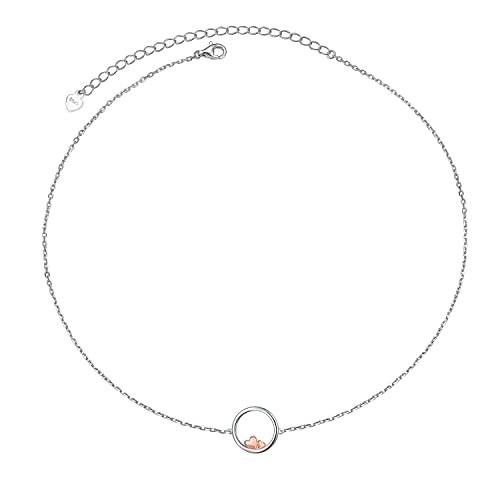 Ladytree S925 Sterling Silver Dainty Simple Choker Necklace,Rolo Chain,Adjustable 13 inches to 16 inches - style: 14_Love Heart Circle Choker