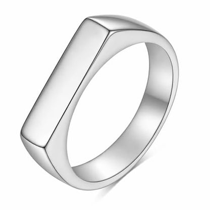 MYNENEY Stainless Steel Square Shape Signet for Men Statement Ring - color: Geometrical Silver