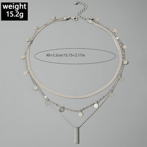 Layered Gold Necklace for Women Double Layer Snake Chain Necklace Set Jewelry Gift - color: Silver thick gold necklace