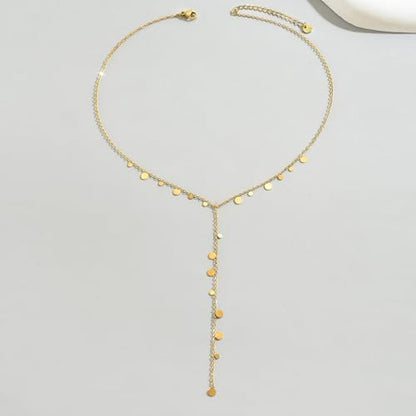 18K Gold Plated Minimalist Drop Y-Shaped Necklace for Women | Simple Lariat Necklace, Minimalist Everyday Jewelry,Y-Shaped Necklace - style: Y Coin Dangle-Gold