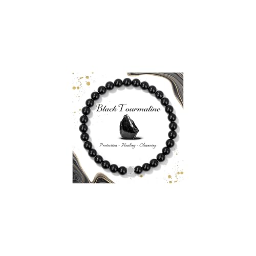Raicegs 4 6 8MM Beaded Bracelets Healing Crystal Bracelet for Women Men Natural Stone Handmade Stretch Bracelet Reiki Spiritual Jewelry - color: Black Tourmaline, size: 6mm