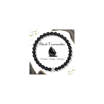 Raicegs 4 6 8MM Beaded Bracelets Healing Crystal Bracelet for Women Men Natural Stone Handmade Stretch Bracelet Reiki Spiritual Jewelry - color: Black Tourmaline, size: 6mm