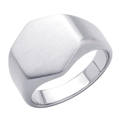555Jewelry Stainless Steel Solid Plain High Polish Round Signet Ring for Men - color: Hexagon Silver