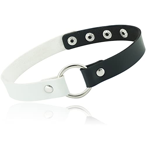 ETHOON Adjustable Leather Choker Collar Soft PU Circle Punk Choker Necklace for Women - color: BlackWhite