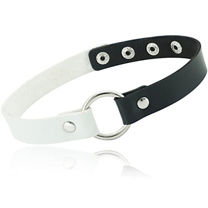 ETHOON Adjustable Leather Choker Collar Soft PU Circle Punk Choker Necklace for Women - color: BlackWhite