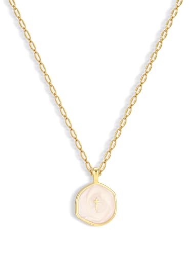 14K Gold/Silver Plated Cross Necklace for Women White Enamel Pendant | Unique Brass Irregular Disc Cross, Dainty Minimalist Faith Jewelry for Everyday Wear, Comes in a Beautiful Box - style: gold style3