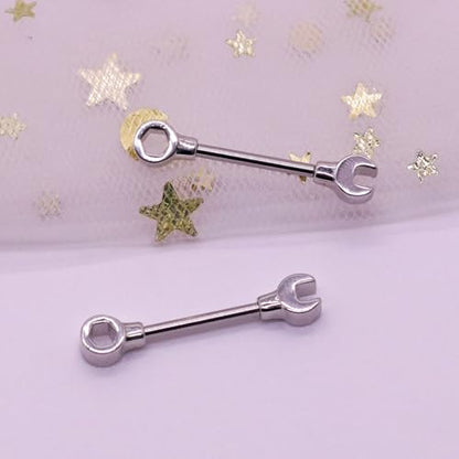 14G Wrench Barbell Nipple Ring 316L Anchor and Rudder Nipple Barbell Screw Nipple Rings Body Piercing Jewelry for Women Men - color: Silver-Wrench