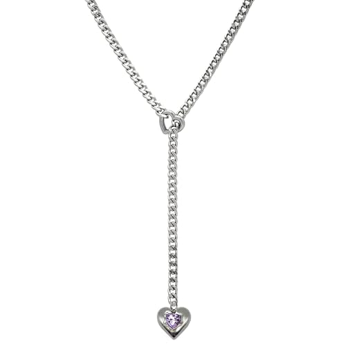 Heart Layer Pendant Necklace for Women, Adjustable Slip Chain with Colorful Gemstone & Heart Clasp - color: Purple