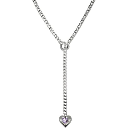 Heart Layer Pendant Necklace for Women, Adjustable Slip Chain with Colorful Gemstone & Heart Clasp - color: Purple