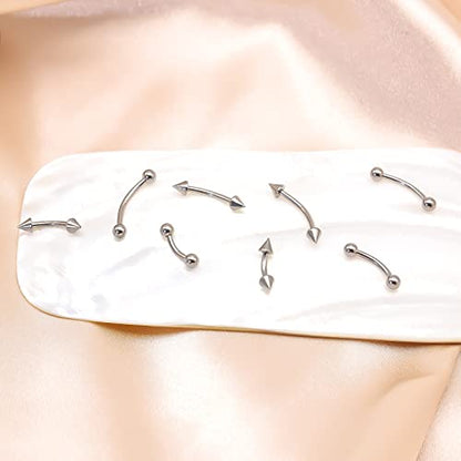 BLISI G23 Solid Titanium Eyebrow Piercing Jewelry, Gold Black Rose Gold Silver Pink Rainbow Eyebrow Rings 16G Curved Barbell,Tiny Vertical Labret Lip Jewelry Rook Piercing Jewelry for Women and Men - color: Silver 1