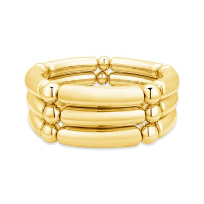 YBMYCM 5PCS Gold Chunky Bangles Bracelets for Women | 14k Gold Plated Stackable Layered Curved Bamboo Tube Stretch Bracelets Bangle Gift Jewelry - color: 3pcs G-8mm
