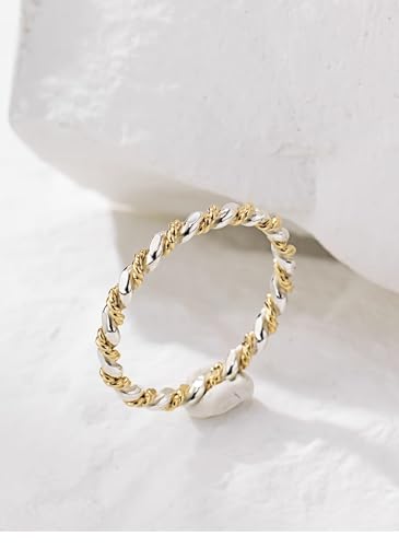 LUKRAY Braided Stacking Ring | Silver and Gold Statement Ring | S925 Sterling Silver and 14k Gold-Filled for Women | Simple and Elegant | Waterproof Everyday Wear | Stacking Ring