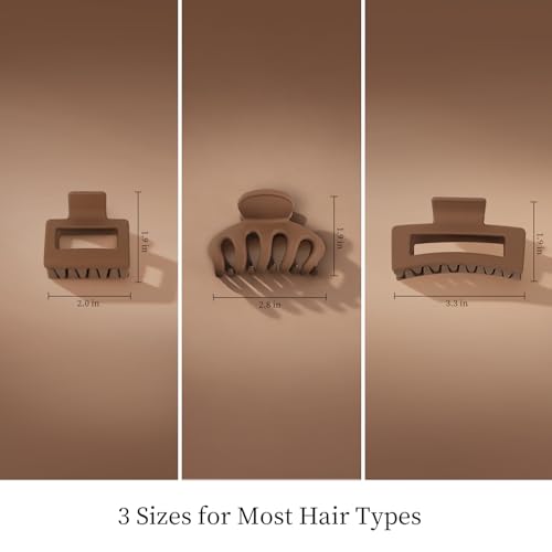 Small Medium Claw Clips for Women, 3 Styles Hair Clips for Thick and Thin Hair, Non-slip Strong Hold, 12 Pcs (Brown) - color: Brown