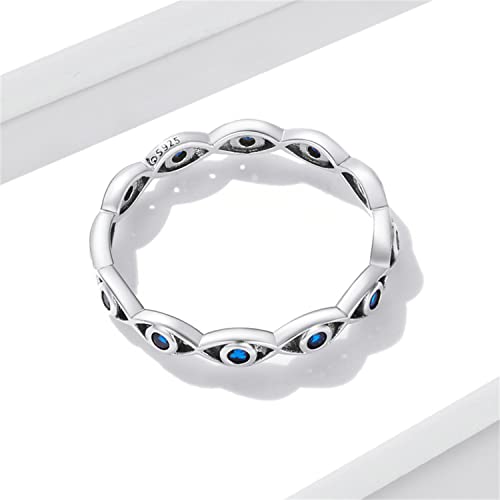 BISAER 925 Sterling Silver Evil Eye Ring for Woman Size 6-9