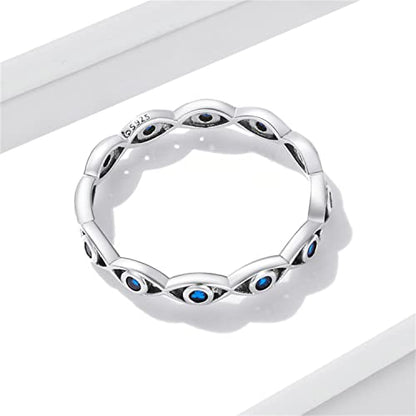 BISAER 925 Sterling Silver Evil Eye Ring for Woman Size 6-9