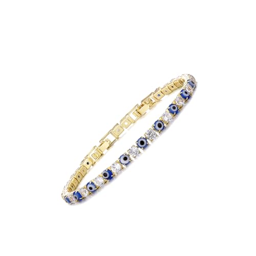 Evil Eye Bracelets for Women 18K Gold and Silver Filled with 4MM Cubic Zirconia Tennis Bracelet Evil Eye Jewelry - color: 14K Gold