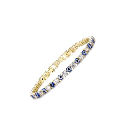 Evil Eye Bracelets for Women 18K Gold and Silver Filled with 4MM Cubic Zirconia Tennis Bracelet Evil Eye Jewelry - color: 14K Gold