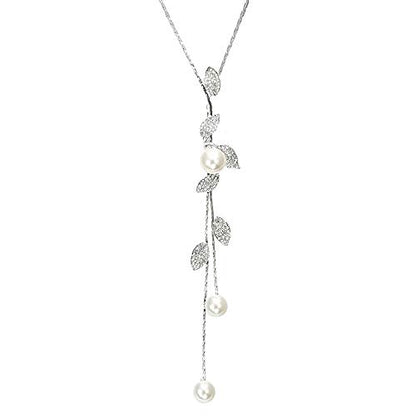Y-Shaped Necklace Bohemian Crystal Pearl Flower Leaf Dangle Long Necklace Fashion Elegant Tassel Sweater Chain Women Jewelry