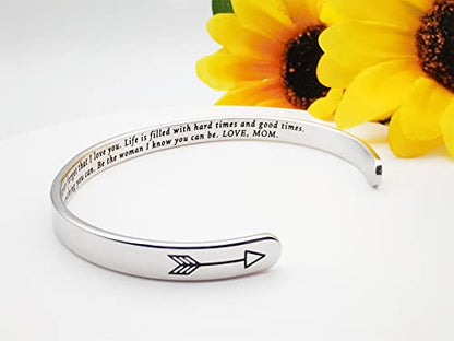 Dczosily Inspirational Bracelets for Women Stainless Steel Cuff Bracelet Engraved Jewelry Motivational Bangles Personalized Gifts for Best Friend/Mom - style: Daughter-To my Daughter.Never forget that I love you...Be the woman I know you can be. LOVE, MOM