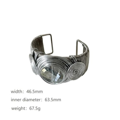 Chunky Cuff Bracelets for Women Wide Gold/Silver Cuffs Bangle Hollow Out Adjustable Bracelets Punk Vintage Jewelry - style: Gray Crystal
