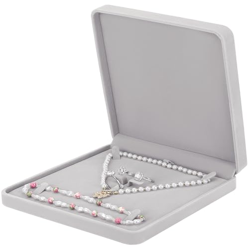 LETURE Velvet Jewelry Set Box, Velvet Gift Box for Bracelet Necklace Earring Ring (Grey) - color: Grey
