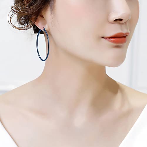 Rounded Hoops Earrings (20mm-60mm Diameter) - color: Blue 50mm