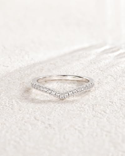 TIGRADE Cubic Zirconia Eternity Band V Shape CZ Stacking Engagement Ring for Women Size 3-12.5 - color: Silver