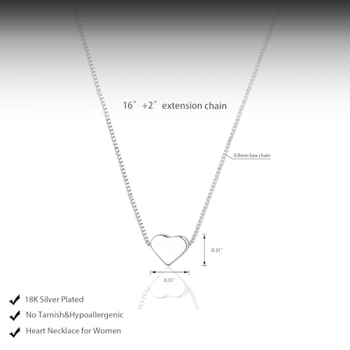 HERIER Cute Heart Necklace Dainty 18k Gold Plated Tiny Heart Pendant Choker Necklaces Small Gold Love Open Heart Chain Necklace for Women Simple Gold Necklace for Women Trendy Jewelry - color: Box Chain Heart-Silver