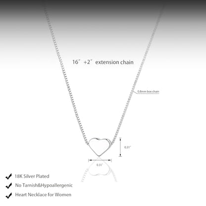 HERIER Cute Heart Necklace Dainty 18k Gold Plated Tiny Heart Pendant Choker Necklaces Small Gold Love Open Heart Chain Necklace for Women Simple Gold Necklace for Women Trendy Jewelry - color: Box Chain Heart-Silver